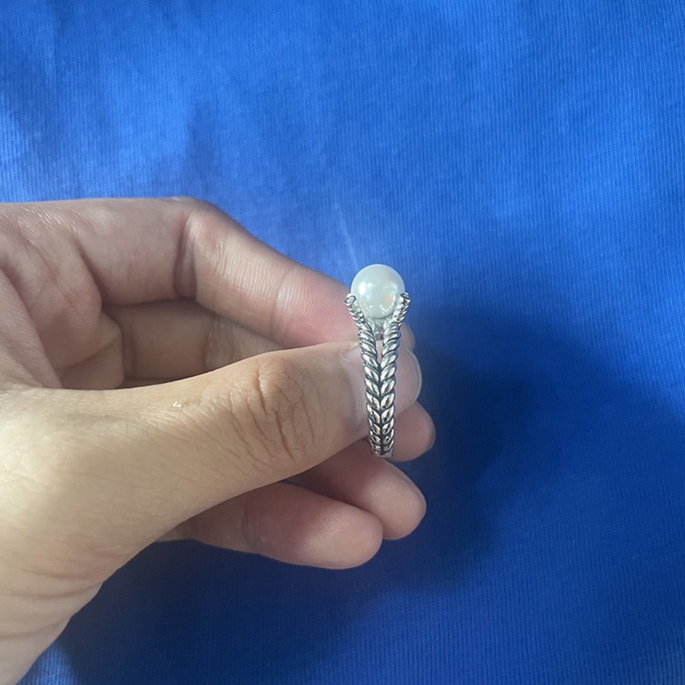 David Yurman Sterling Silver Diamond Pearl Ring Cable Collectibles